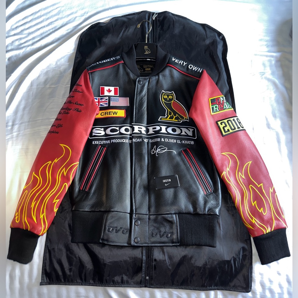 Ovo Leather varsity jacket scorpion tour crew ( size S, Rate )
